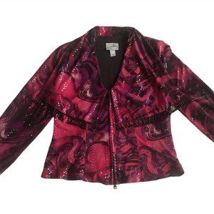 Joseph Ribkoff Vintage Ruffled Beaded Women Blouse Jacket Trends Sequin sz 8